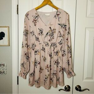 H&M Mama pink floral hummingbird long sleeve chiffon maternity blouse